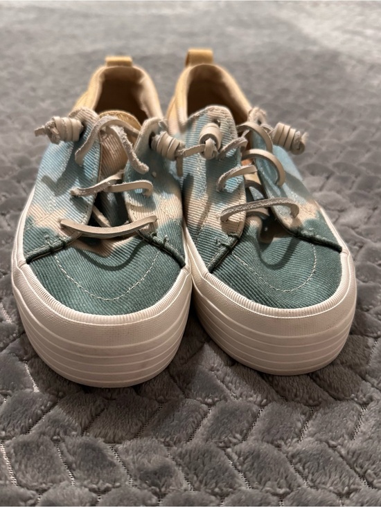 Sperry Shoes - Women’s Sperry Tie-Dye Canvas Slip-On Sneakers in Teal and Cream — Easy On/Off